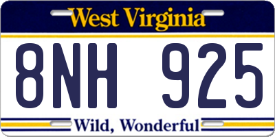 WV license plate 8NH925