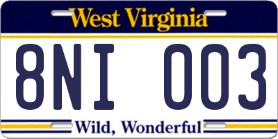 WV license plate 8NI003