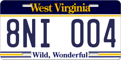 WV license plate 8NI004