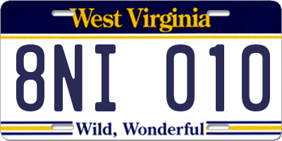 WV license plate 8NI010