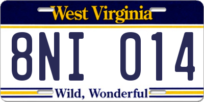 WV license plate 8NI014