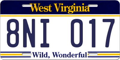 WV license plate 8NI017
