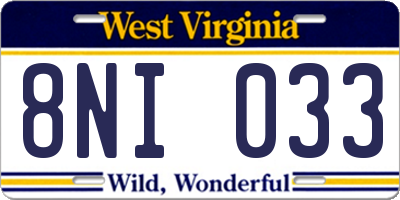 WV license plate 8NI033