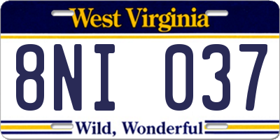 WV license plate 8NI037