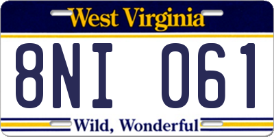 WV license plate 8NI061