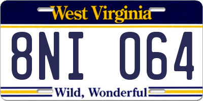 WV license plate 8NI064