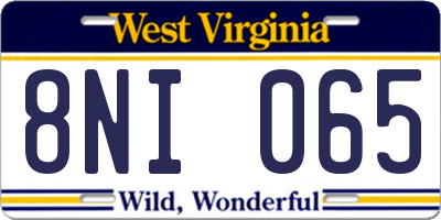 WV license plate 8NI065