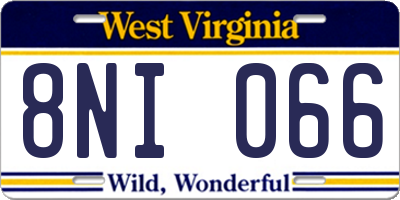 WV license plate 8NI066