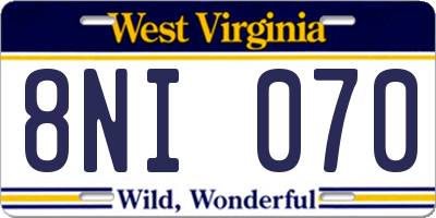 WV license plate 8NI070