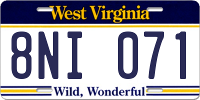 WV license plate 8NI071
