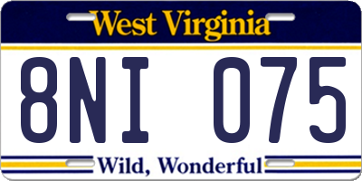 WV license plate 8NI075