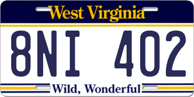 WV license plate 8NI402