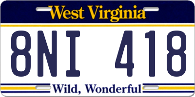 WV license plate 8NI418
