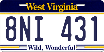 WV license plate 8NI431