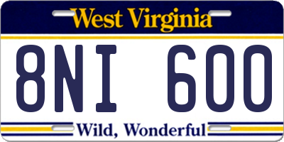 WV license plate 8NI600