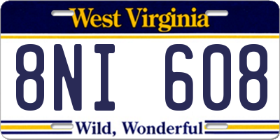 WV license plate 8NI608
