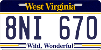 WV license plate 8NI670