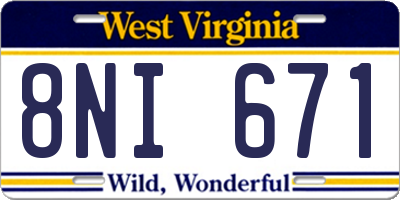 WV license plate 8NI671