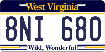 WV license plate 8NI680