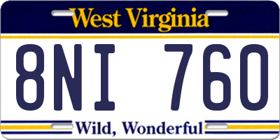 WV license plate 8NI760