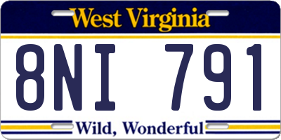 WV license plate 8NI791