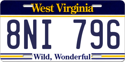 WV license plate 8NI796