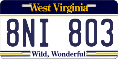 WV license plate 8NI803