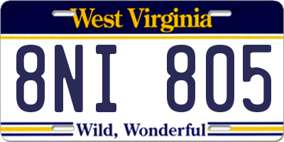 WV license plate 8NI805
