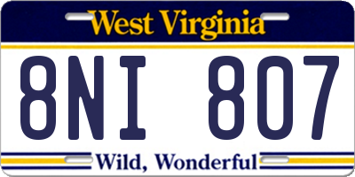 WV license plate 8NI807