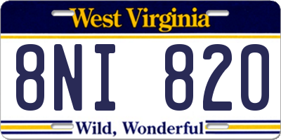 WV license plate 8NI820