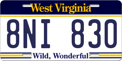 WV license plate 8NI830