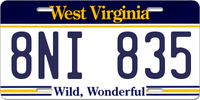 WV license plate 8NI835