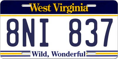 WV license plate 8NI837