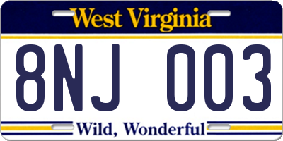 WV license plate 8NJ003