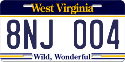 WV license plate 8NJ004