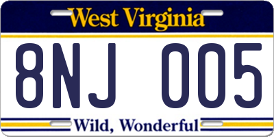WV license plate 8NJ005