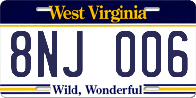 WV license plate 8NJ006