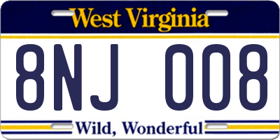 WV license plate 8NJ008