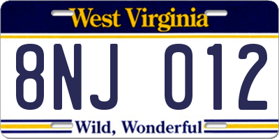 WV license plate 8NJ012