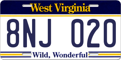 WV license plate 8NJ020