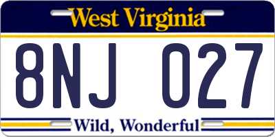 WV license plate 8NJ027