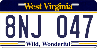 WV license plate 8NJ047