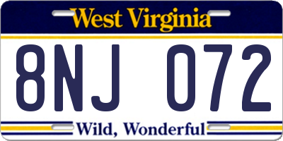 WV license plate 8NJ072