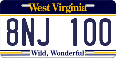 WV license plate 8NJ100