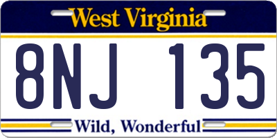 WV license plate 8NJ135