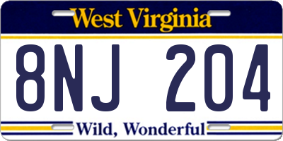 WV license plate 8NJ204