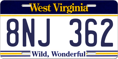 WV license plate 8NJ362