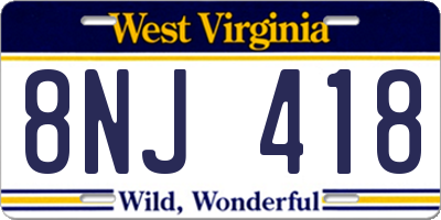 WV license plate 8NJ418