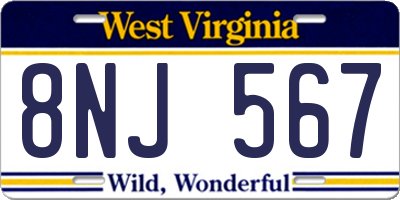 WV license plate 8NJ567