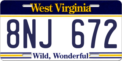 WV license plate 8NJ672